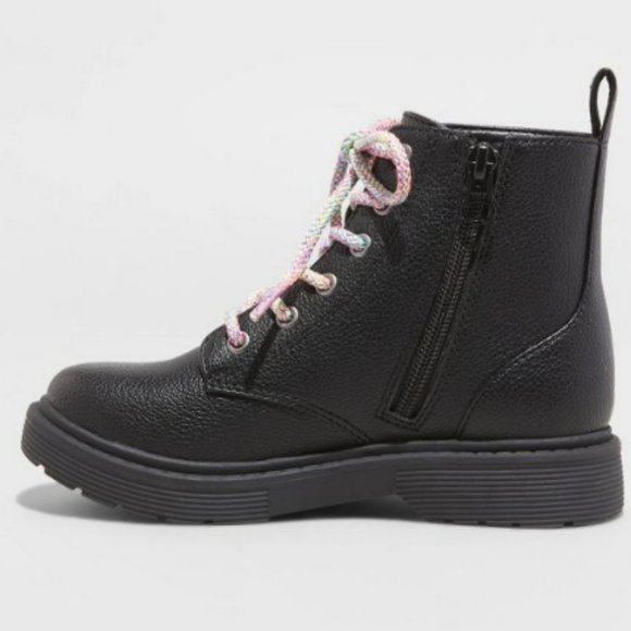 Art Class Girls' Zoe Zipper Lace-Up Combat Boots Black - Picture 4 of 4